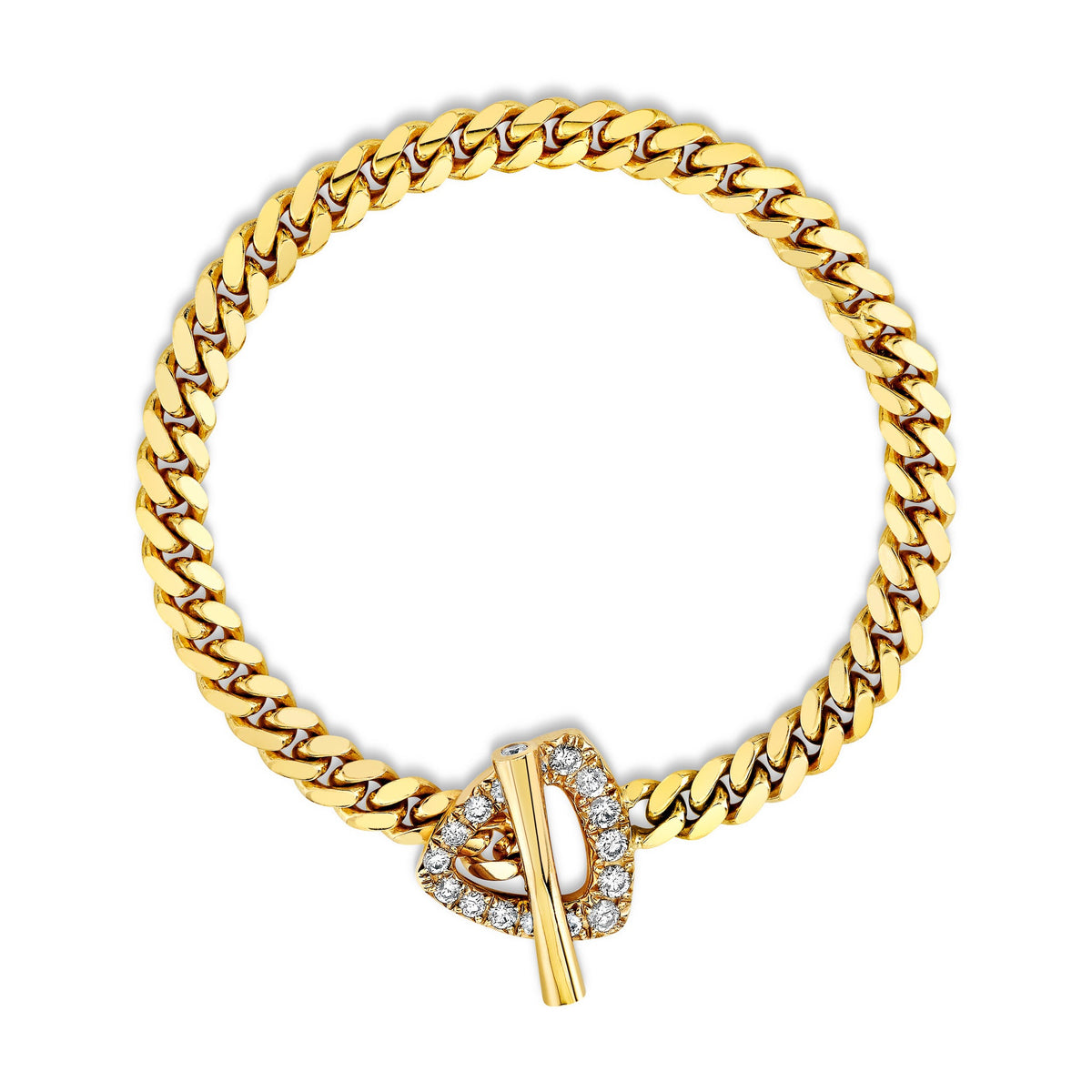 Pavé Diamond Trillion Toggle Bracelet 6.5" Yellow Gold by Logan Hollowell Jewelry