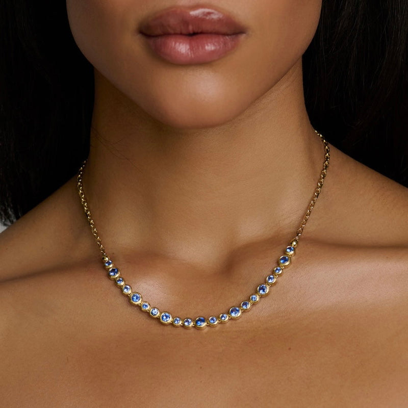 Blue Sapphire Bubble Link Necklace by Logan Hollowell Jewelry