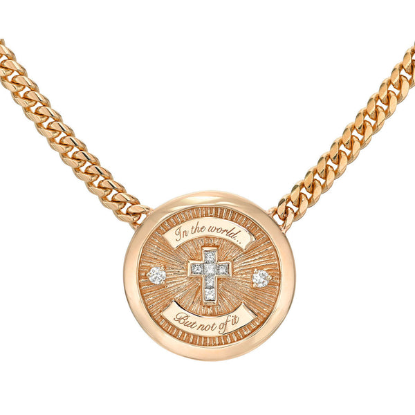 Diamond Cross Coin Necklace Rose Gold 15" by Logan Hollowell Jewelry
