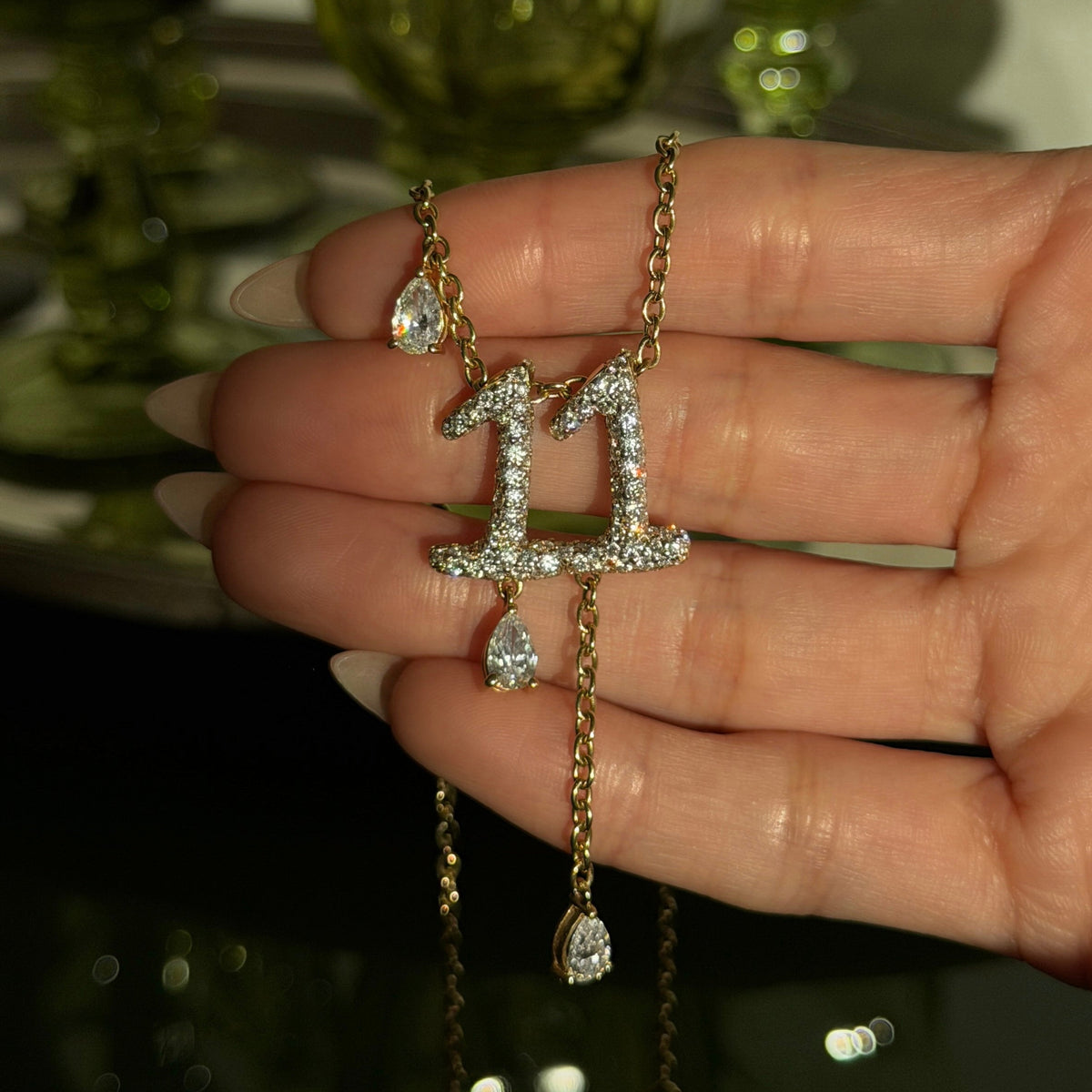 11 Pavé Diamond Numerology Necklace by Logan Hollowell Jewelry