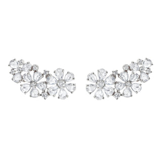 Eternal Jardin Rose Cut Fancy Diamond Flower Earrings White Gold Pair  by Logan Hollowell Jewelry