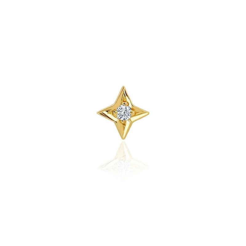 Four Point Star Studs Yellow Gold Single by Logan Hollowell Jewelry
