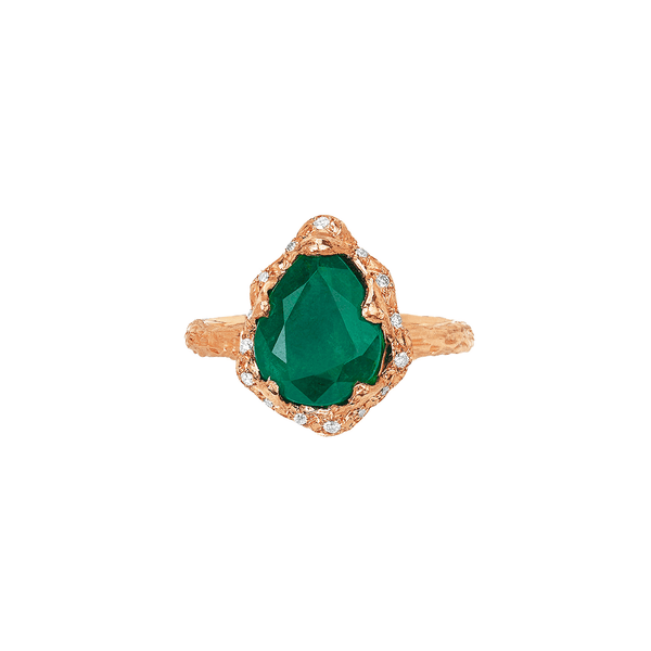 Baby Queen Water Drop Zambian Emerald Ring with Sprinkled Diamonds Rose Gold 3 by Logan Hollowell Jewelry