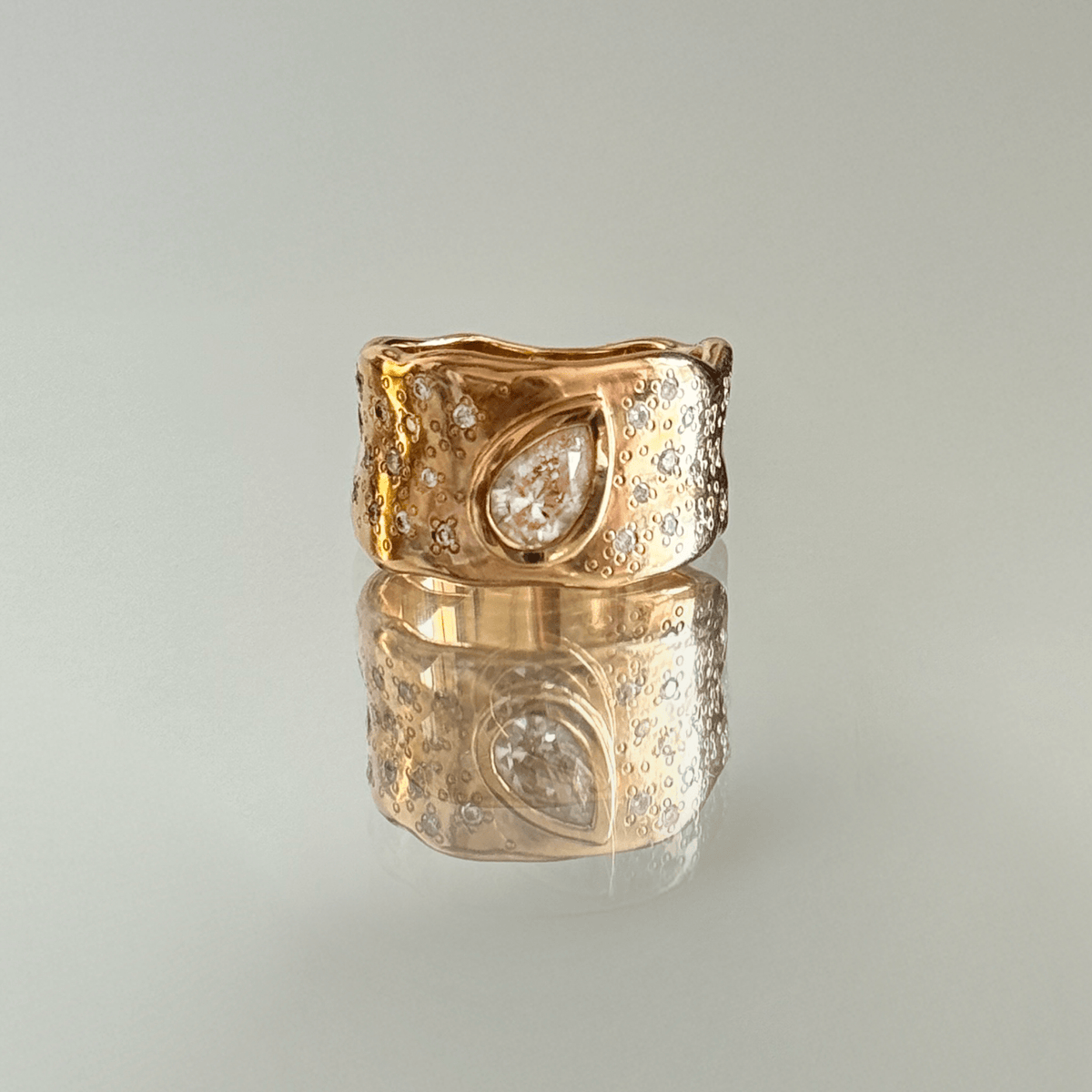 Water Drop Diamond Cigar Band with Oracle Set Diamonds by Logan Hollowell Jewelry