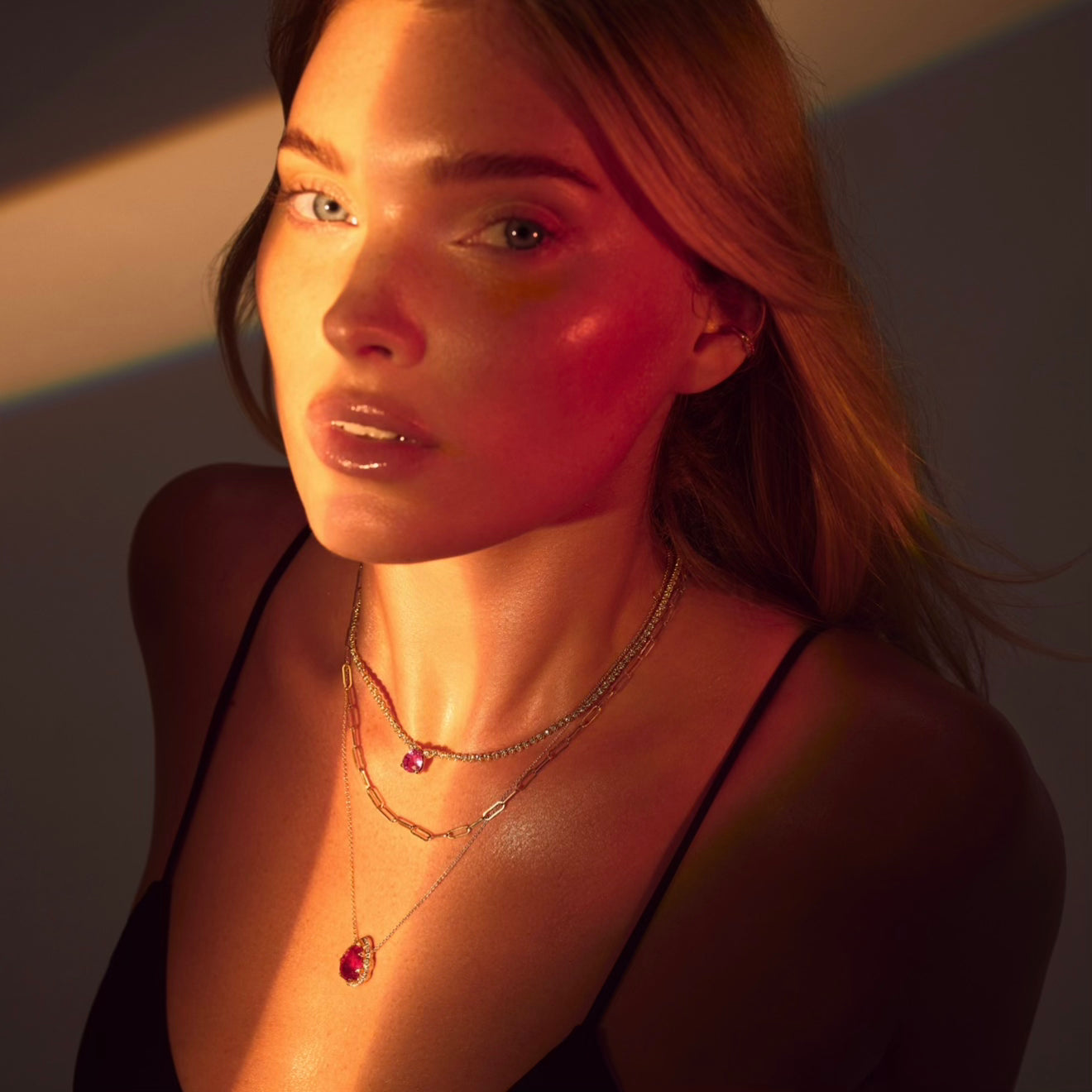 Queen Water Drop Garnet Necklace with Sprinkled Diamonds by Logan Hollowell Jewelry