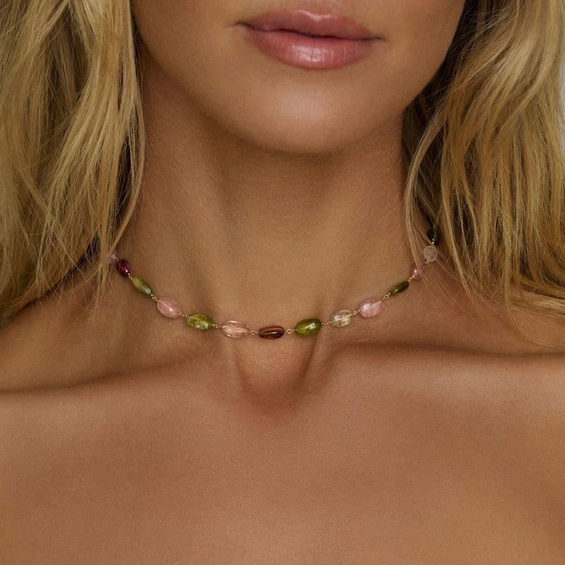 Candy Tourmaline Beaded Necklace Yellow Gold by Logan Hollowell Jewelry