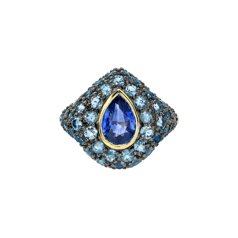 Blue Sapphire and Aqua Pop Rocks Ring Yellow Gold 3 by Logan Hollowell Jewelry