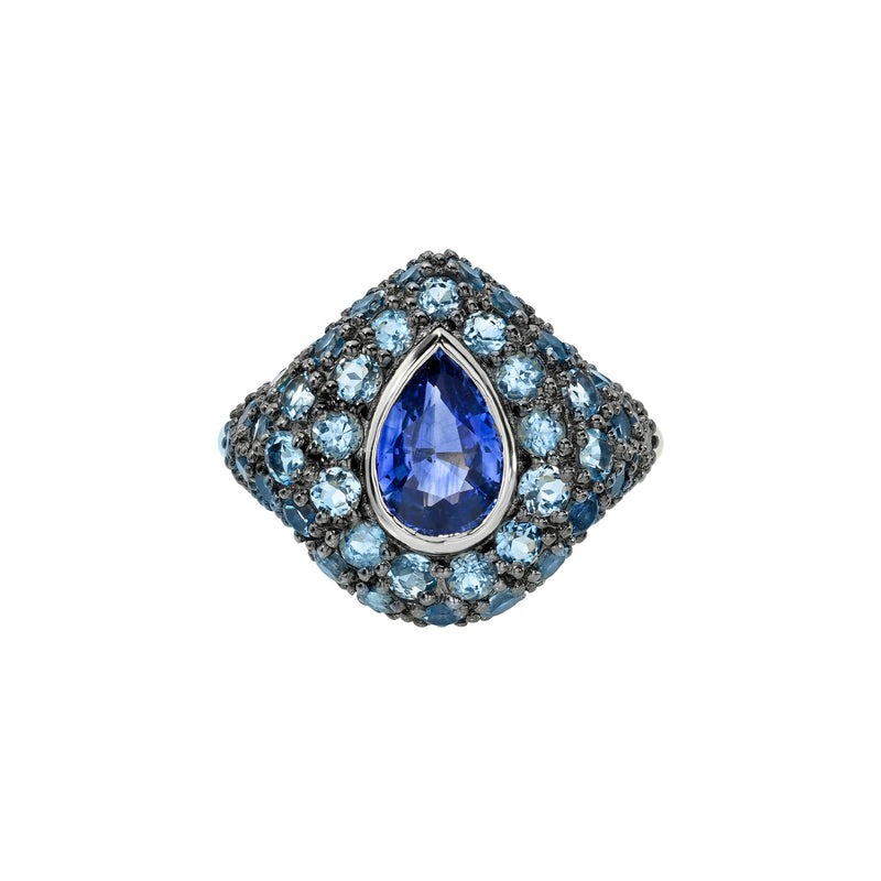 Blue Sapphire and Aqua Pop Rocks Ring White Gold 3 by Logan Hollowell Jewelry