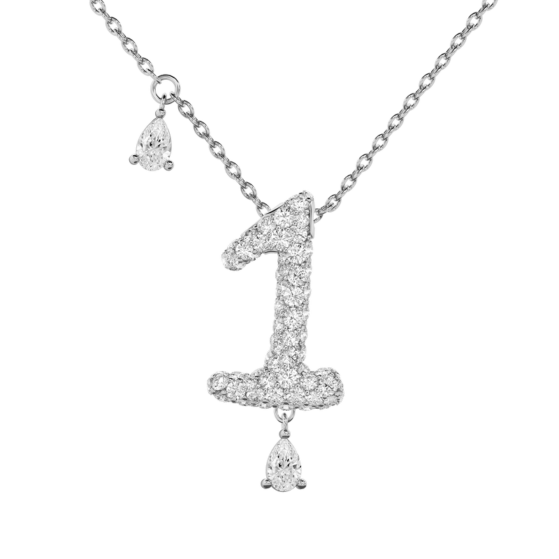 1 Pavé Diamond Numerology Necklace White Gold 20mm by Logan Hollowell Jewelry
