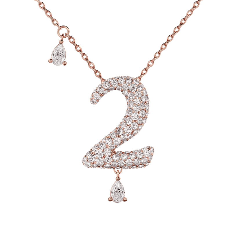 2 Pavé Diamond Numerology Necklace Rose Gold 20mm by Logan Hollowell Jewelry