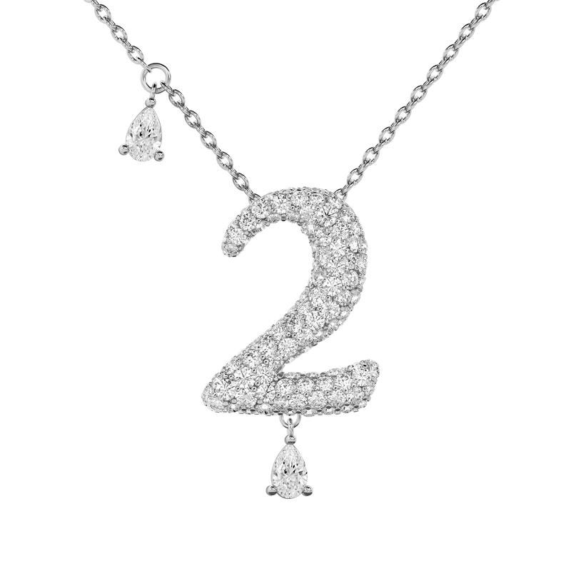 2 Pavé Diamond Numerology Necklace White Gold 20mm by Logan Hollowell Jewelry