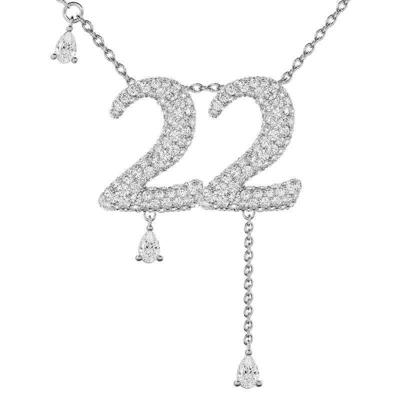 22 Pavé Diamond Numerology Necklace White Gold 20mm by Logan Hollowell Jewelry