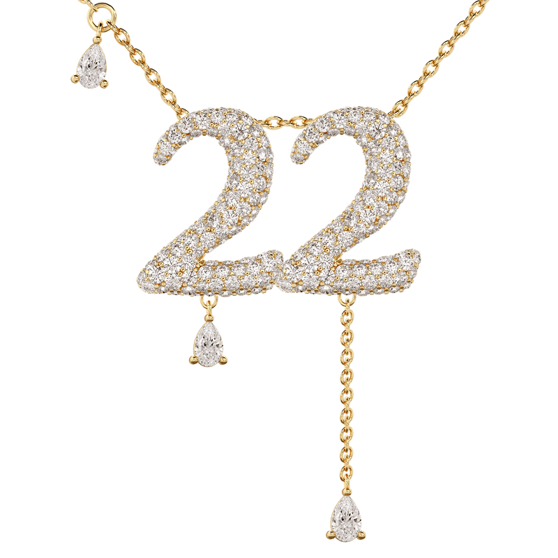 22 Pavé Diamond Numerology Necklace Yellow Gold 20mm by Logan Hollowell Jewelry