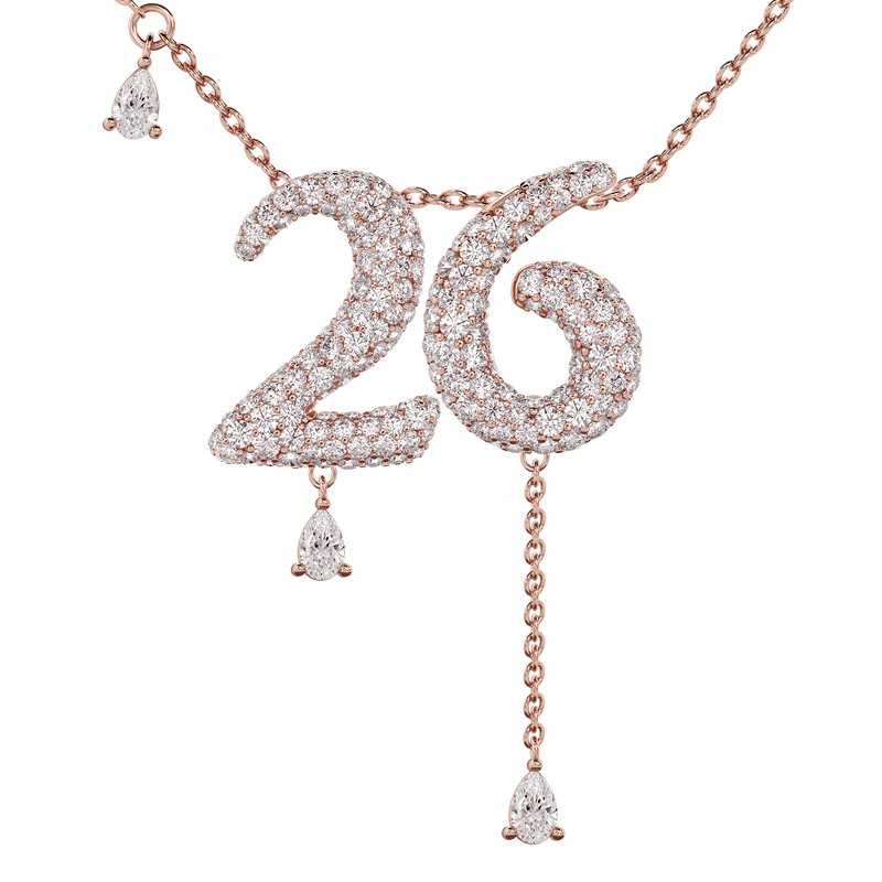 26 Pavé Diamond Numerology Necklace Rose Gold 20mm by Logan Hollowell Jewelry