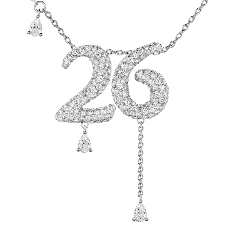26 Pavé Diamond Numerology Necklace White Gold 20mm by Logan Hollowell Jewelry