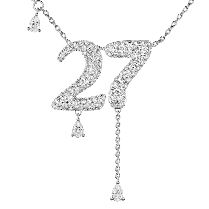 27 Pavé Diamond Numerology Necklace White Gold 20mm by Logan Hollowell Jewelry