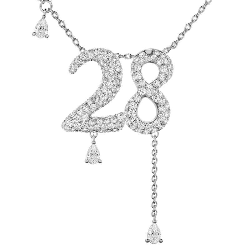 28 Pavé Diamond Numerology Necklace White Gold 20mm by Logan Hollowell Jewelry