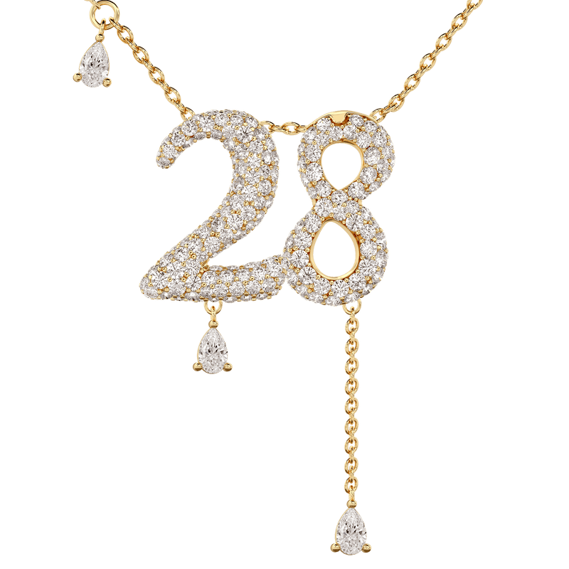 28 Pavé Diamond Numerology Necklace Yellow Gold 20mm by Logan Hollowell Jewelry