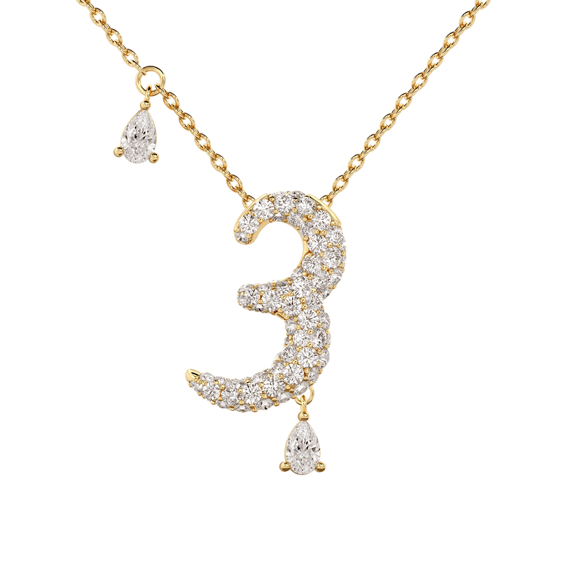 3 Pavé Diamond Numerology Necklace Yellow Gold 20mm by Logan Hollowell Jewelry
