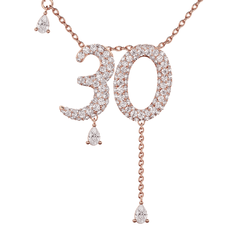 30 Pavé Diamond Numerology Necklace Rose Gold 20mm by Logan Hollowell Jewelry
