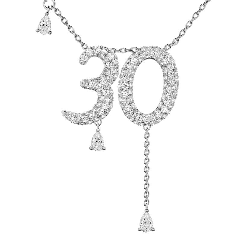 30 Pavé Diamond Numerology Necklace White Gold 20mm by Logan Hollowell Jewelry
