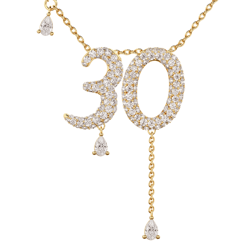 30 Pavé Diamond Numerology Necklace Yellow Gold 20mm by Logan Hollowell Jewelry
