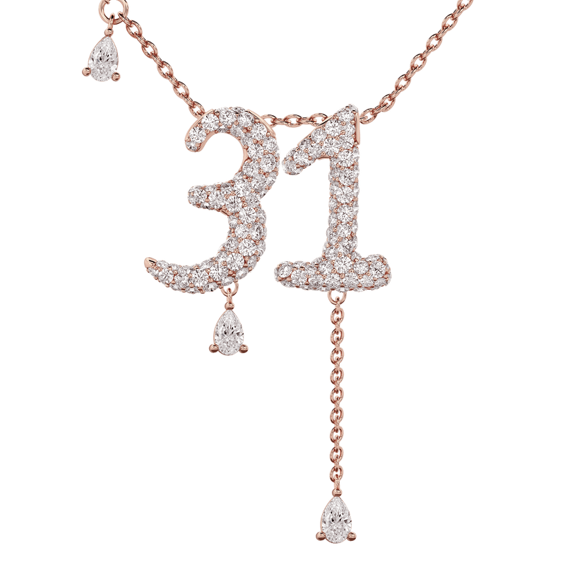 31 Pavé Diamond Numerology Necklace Rose Gold 20mm by Logan Hollowell Jewelry