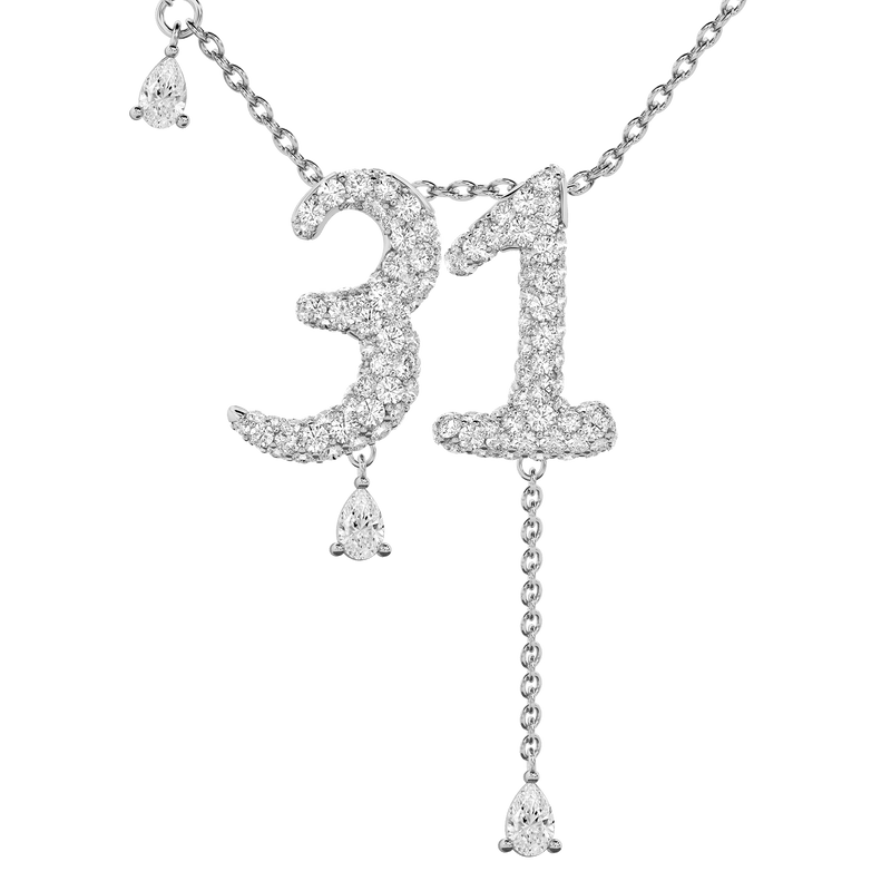 31 Pavé Diamond Numerology Necklace White Gold 20mm by Logan Hollowell Jewelry