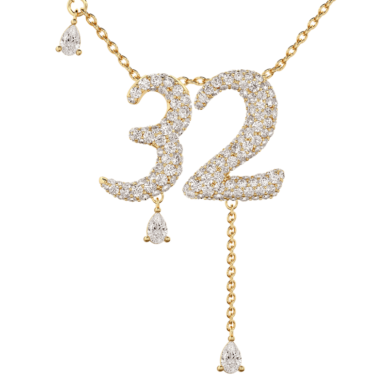 32 Pavé Diamond Numerology Necklace Yellow Gold 20mm by Logan Hollowell Jewelry