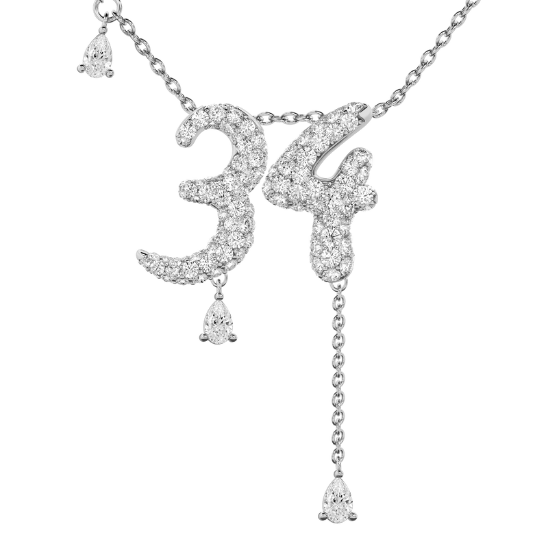 34 Pavé Diamond Numerology Necklace White Gold 20mm by Logan Hollowell Jewelry