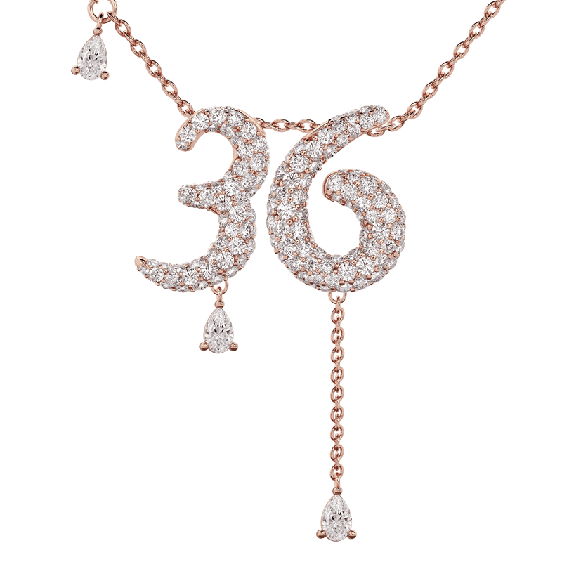 36 Pavé Diamond Numerology Necklace Rose Gold 20mm by Logan Hollowell Jewelry