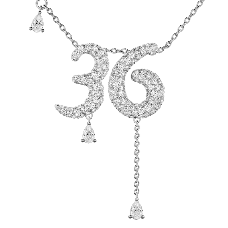 36 Pavé Diamond Numerology Necklace White Gold 20mm by Logan Hollowell Jewelry