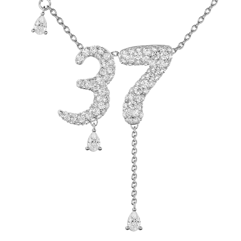 37 Pavé Diamond Numerology Necklace White Gold 20mm by Logan Hollowell Jewelry