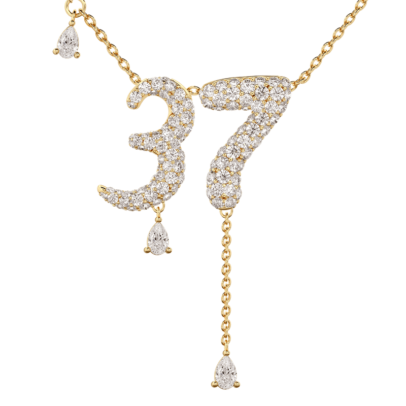 37 Pavé Diamond Numerology Necklace Yellow Gold 20mm by Logan Hollowell Jewelry