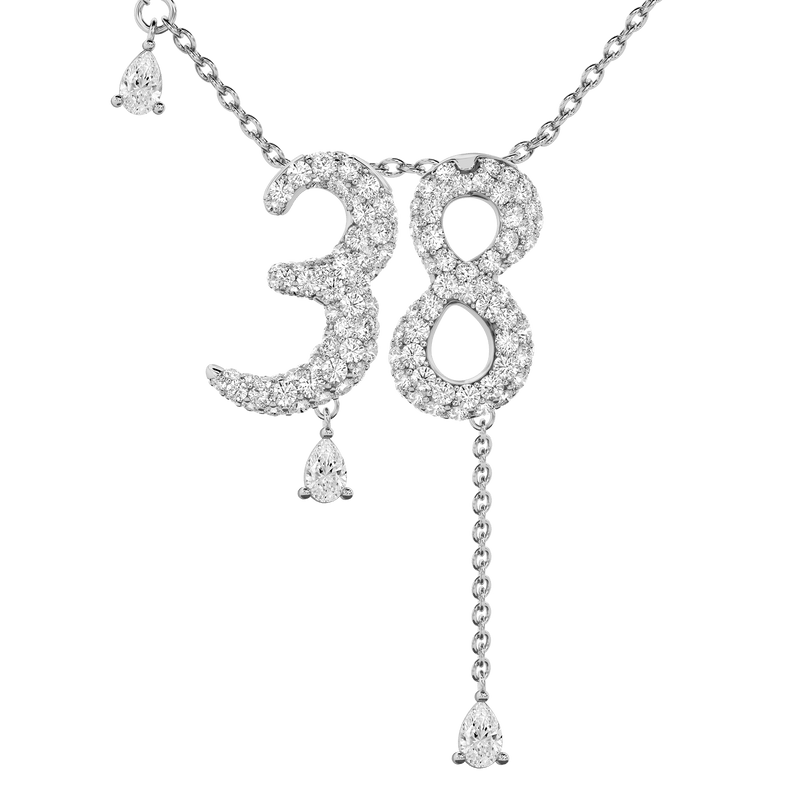 38 Pavé Diamond Numerology Necklace White Gold 20mm by Logan Hollowell Jewelry