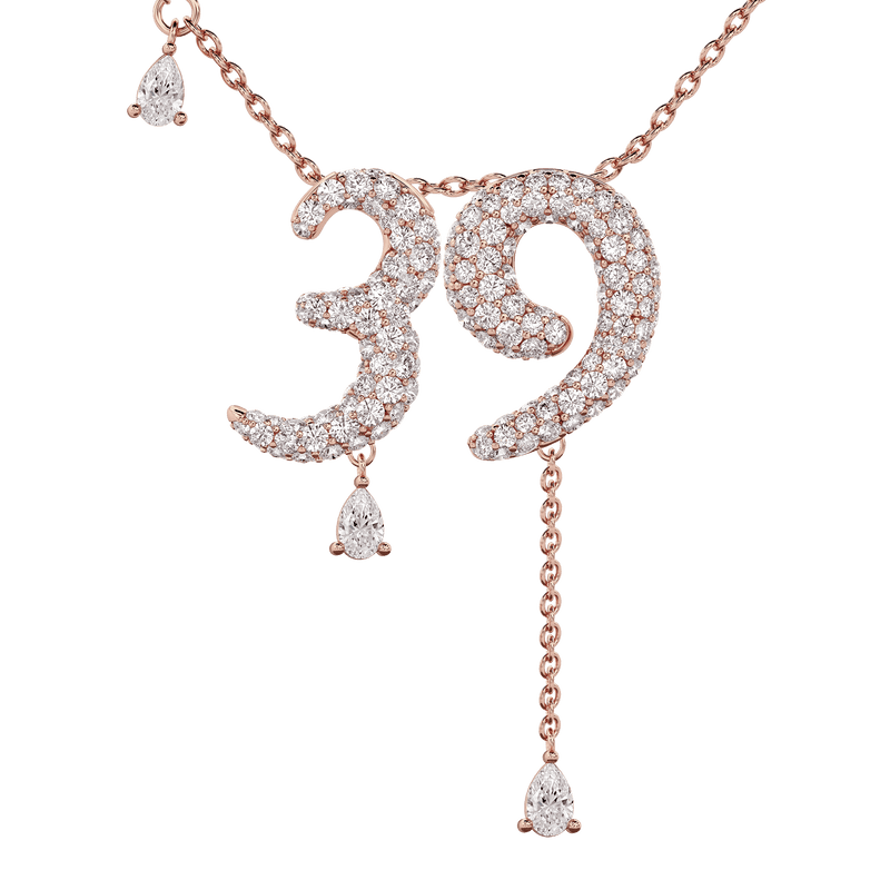 39 Pavé Diamond Numerology Necklace Rose Gold 20mm by Logan Hollowell Jewelry