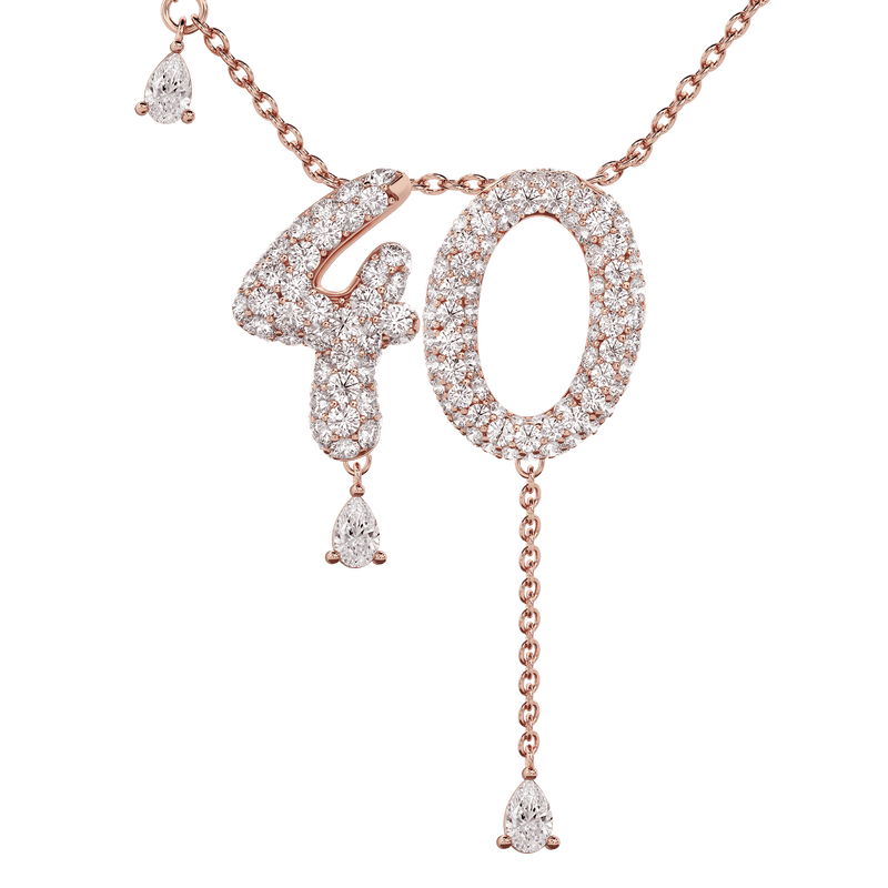 40 Pavé Diamond Numerology Necklace Rose Gold 20mm by Logan Hollowell Jewelry