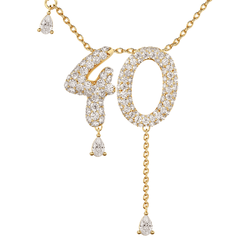 40 Pavé Diamond Numerology Necklace Yellow Gold 20mm by Logan Hollowell Jewelry
