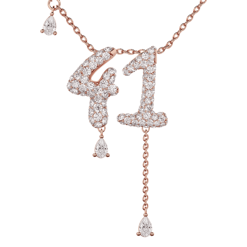 41 Pavé Diamond Numerology Necklace Rose Gold 20mm by Logan Hollowell Jewelry