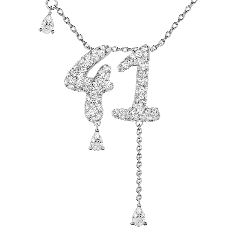 41 Pavé Diamond Numerology Necklace White Gold 20mm by Logan Hollowell Jewelry