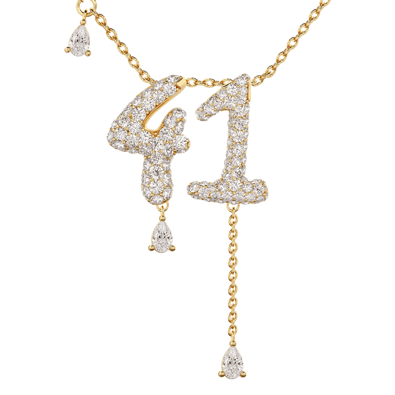 41 Pavé Diamond Numerology Necklace Yellow Gold 20mm by Logan Hollowell Jewelry