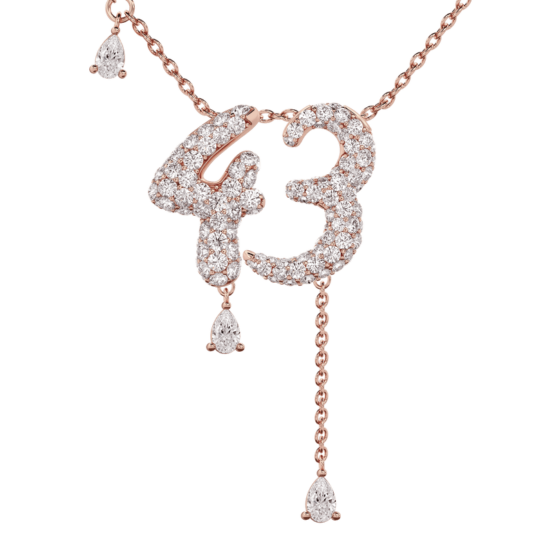 43 Pavé Diamond Numerology Necklace Rose Gold 20mm by Logan Hollowell Jewelry