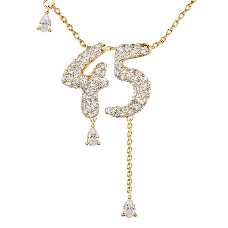 45 Pavé Diamond Numerology Necklace Yellow Gold 20mm by Logan Hollowell Jewelry