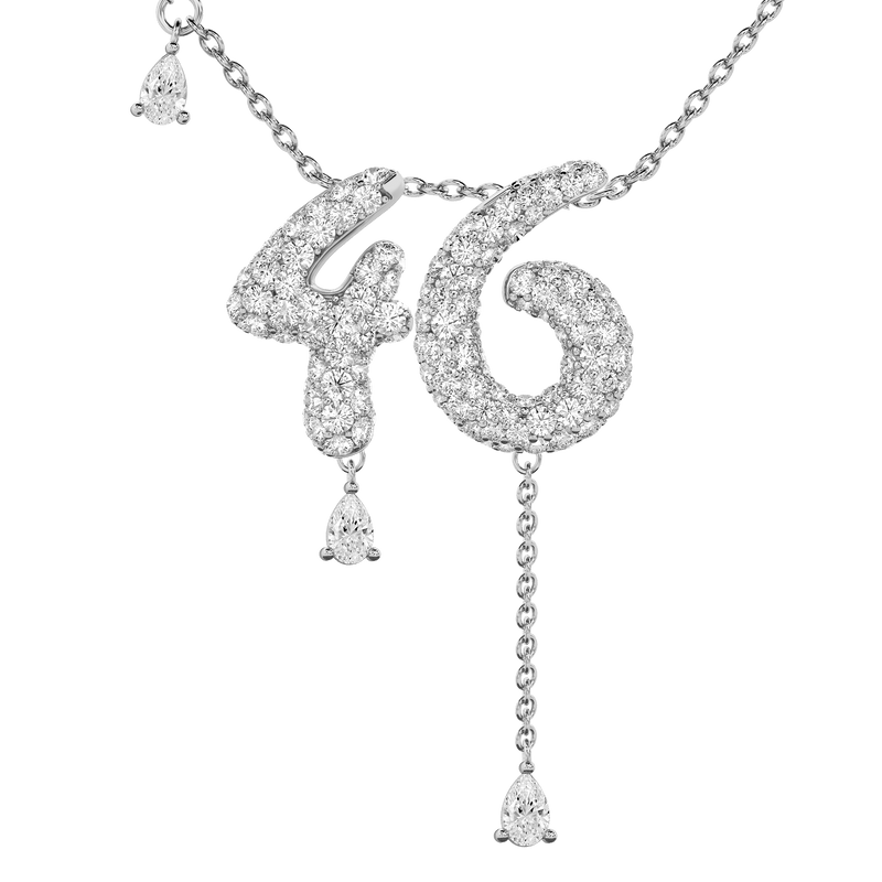 46 Pavé Diamond Numerology Necklace White Gold 20mm by Logan Hollowell Jewelry