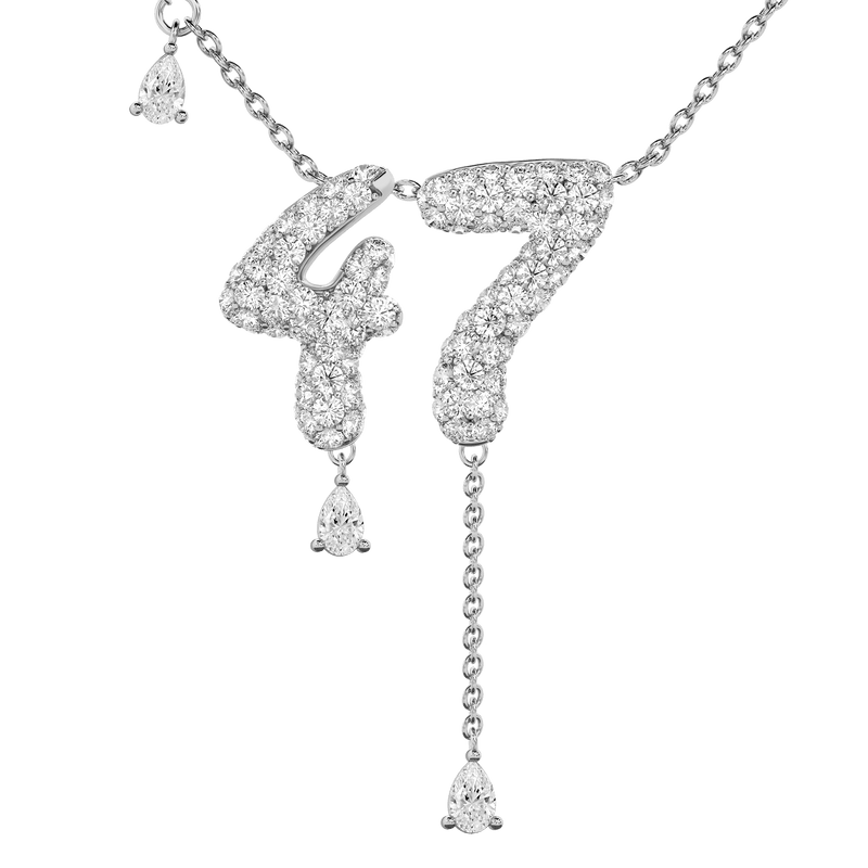 47 Pavé Diamond Numerology Necklace White Gold 20mm by Logan Hollowell Jewelry