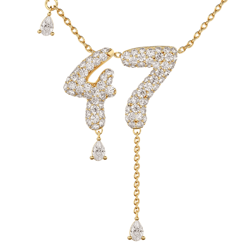 47 Pavé Diamond Numerology Necklace Yellow Gold 20mm by Logan Hollowell Jewelry