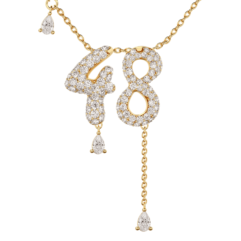 48 Pavé Diamond Numerology Necklace Yellow Gold 20mm by Logan Hollowell Jewelry