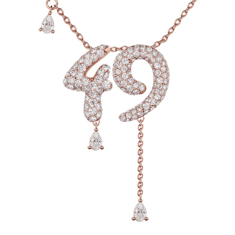 49 Pavé Diamond Numerology Necklace Rose Gold 20mm by Logan Hollowell Jewelry
