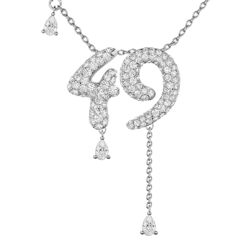 49 Pavé Diamond Numerology Necklace White Gold 20mm by Logan Hollowell Jewelry