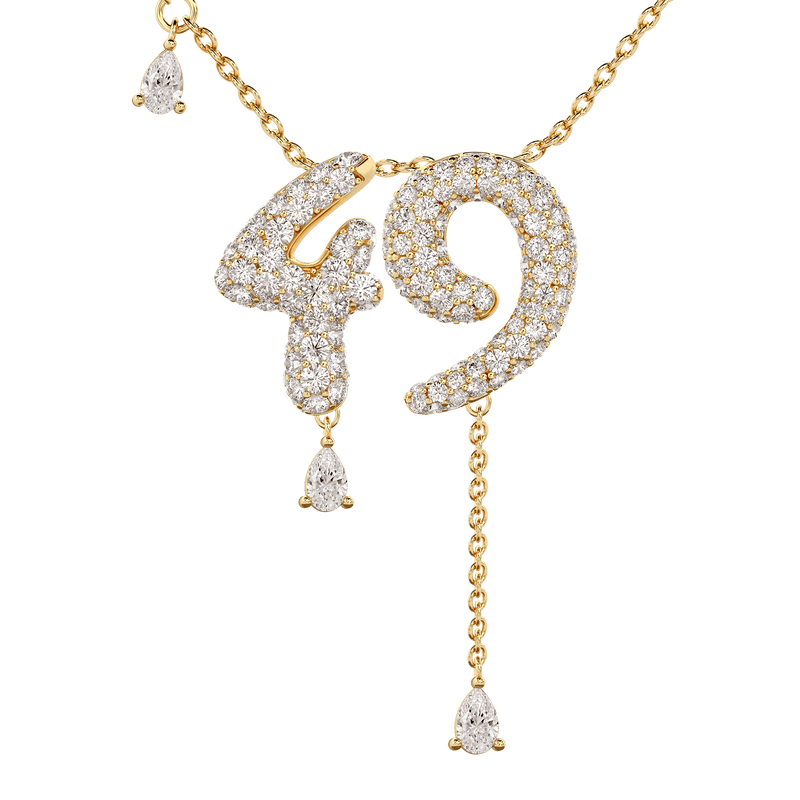 49 Pavé Diamond Numerology Necklace Yellow Gold 20mm by Logan Hollowell Jewelry